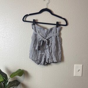 Abercrombie & Fitch Blue and White Striped High Waist Shorts